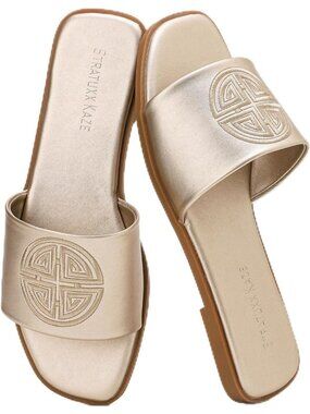 Women's Gold Foam Comfy Slide Flat Cute Leather Beach Dress Causal Summer Shoes